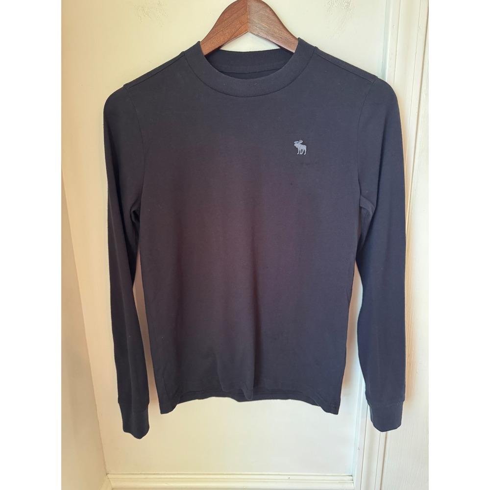 Abercrombie Kids A&F Essentials Long Sleeve T-Shirt Black Moose Logo Size 11/12